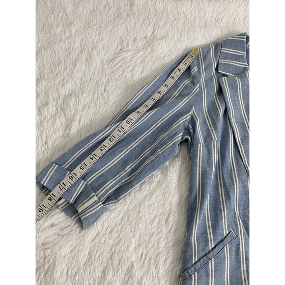 Chico's Open Blazer Jacket Womens Size 1 White Blue Stripe Rolled Sleeves Pocket - Picture 5 of 15